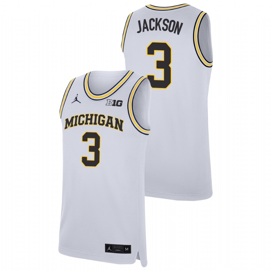Michigan Wolverines Men's NCAA Zeb Jackson #3 White Replica College Basketball Jersey RRC1049UJ
